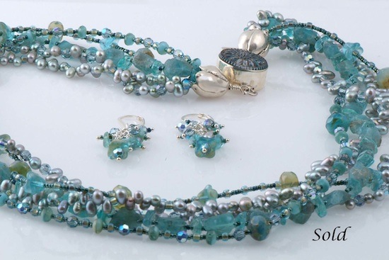 Apatite, Pearl and Glass Necklace